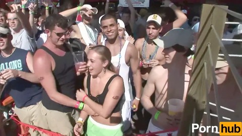 Public, red head, youthfull