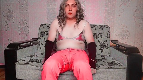 Gorgeous she-male with thick thighs and a sexy big booty in hot crossdresser action
