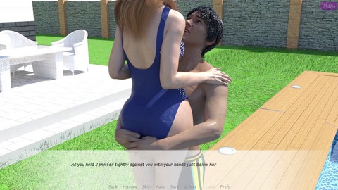Il patrigno John si avvicina alle grandi melanzane di Jennifer mentre si tuffa.