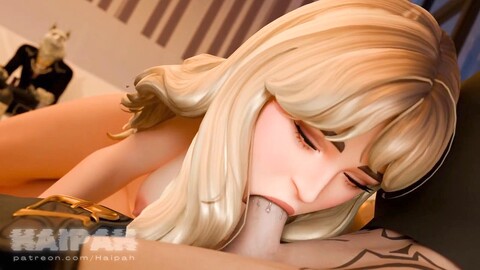 Die heiße Blonde Sabrina Carpenter gibt einem Mann in einer trendigen Bar einen schlaffen Blowjob.