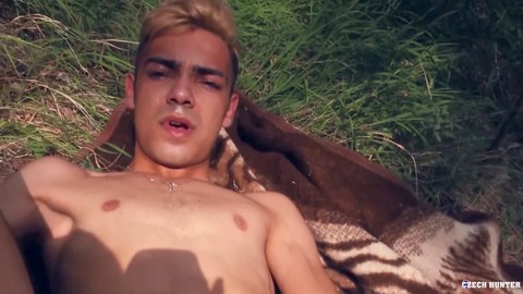 Dyed hair stud gets pounded in the mud outdoors