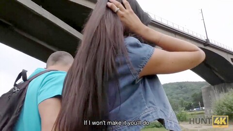 Black-haired cutie Liliane takes strangers' cock for cash in public